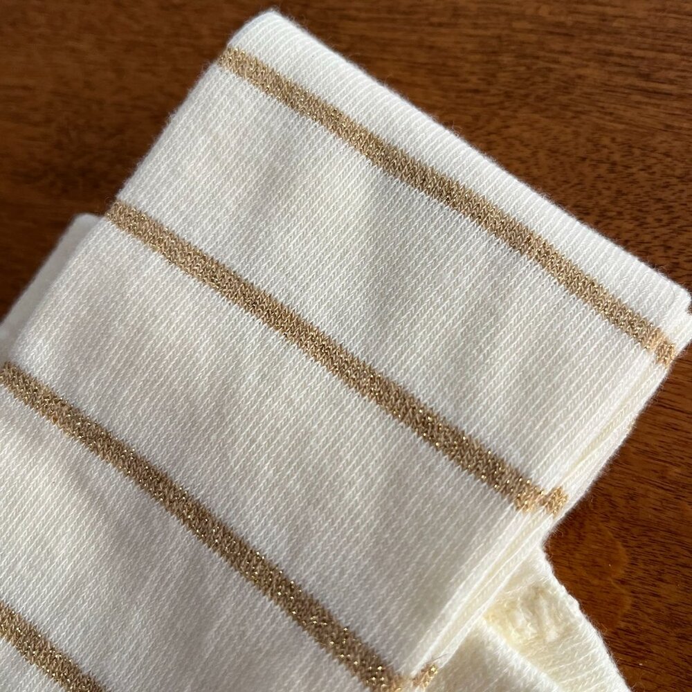 Lands' End ivory and gold stripe tights S NWOT - Picture 2 of 5